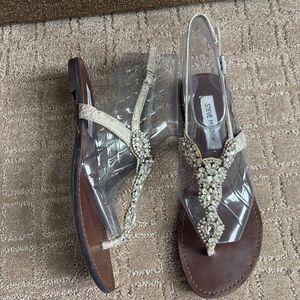 Steve Madden Jeweled Gem Sandals Women's 8 Silver Leather Upper Boho Fairy Y2K